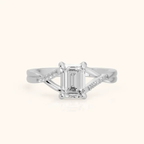 Veronica Twist Side Stone Emerald Diamond Engagement & Wedding Ring