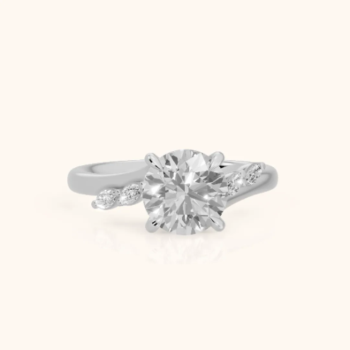Flora Twist Side Stone Round Diamond Engagement & Wedding Ring