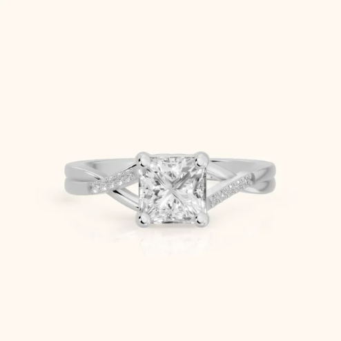 Veronica Twist Side Stone Princess Diamond Engagement & Wedding Ring