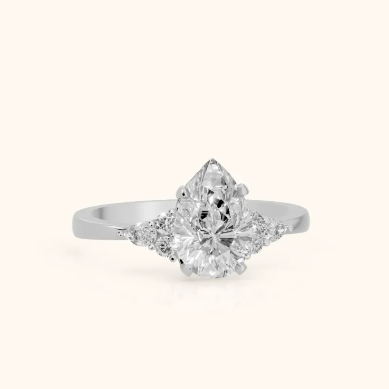 Amelia Three Stone Pear Diamond Engagement & Wedding Ring