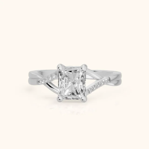 Veronica Twist Side Stone Radiant Diamond Engagement & Wedding Ring