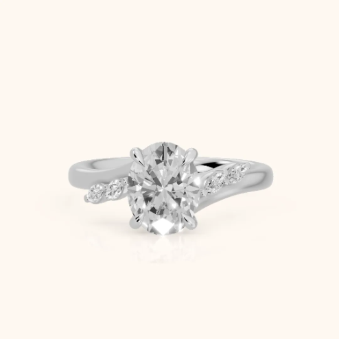 Flora Twist Side Stone Oval Diamond Engagement & Wedding Ring