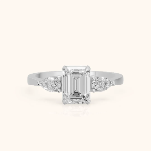Grace Three Stone Emerald Diamond Engagement & Wedding Ring