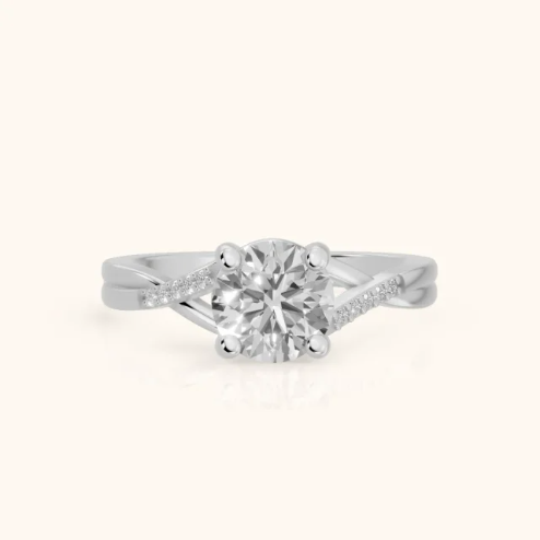 Veronica Twist Side Stone Round Diamond Engagement & Wedding Ring