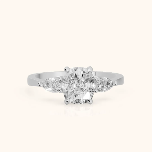 Grace Three Stone Cushion Diamond Engagement & Wedding Ring