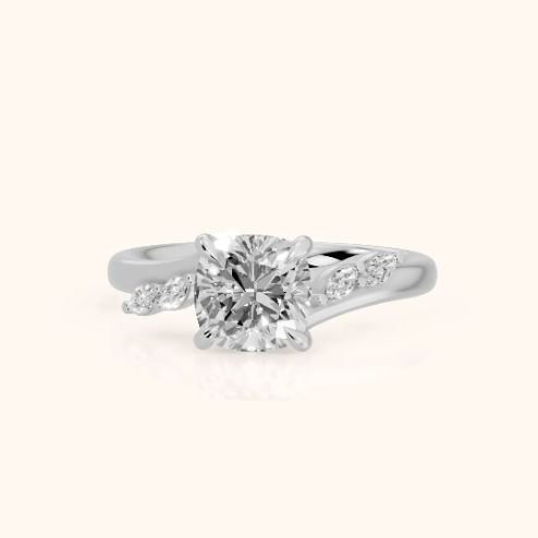 Flora Twist Side Stone Cushion Diamond Engagement & Wedding Ring