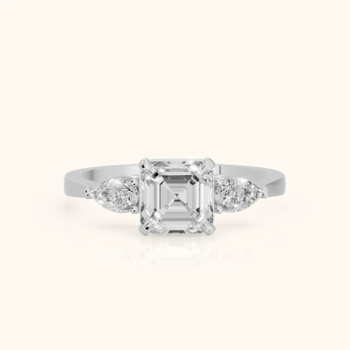 Grace Three Stone Asscher Diamond Engagement & Wedding Ring