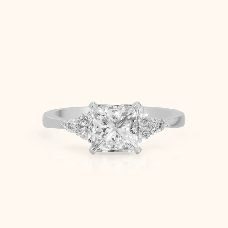 Amelia Three Stone Princess Diamond Engagement & Wedding Ring