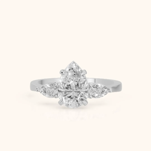 Grace Three Stone Pear Diamond Engagement & Wedding Ring