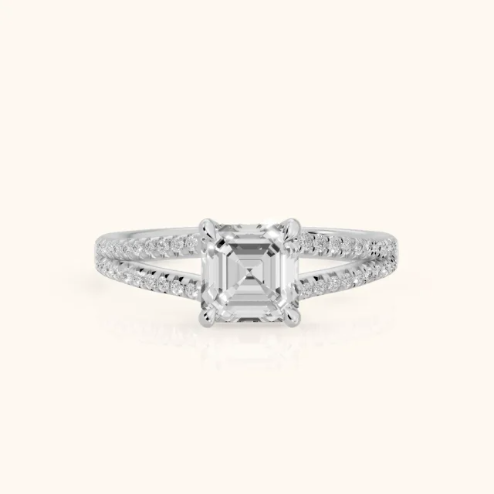 Eternal Embrace Solitaire Asscher Diamond Engagement & Wedding Ring