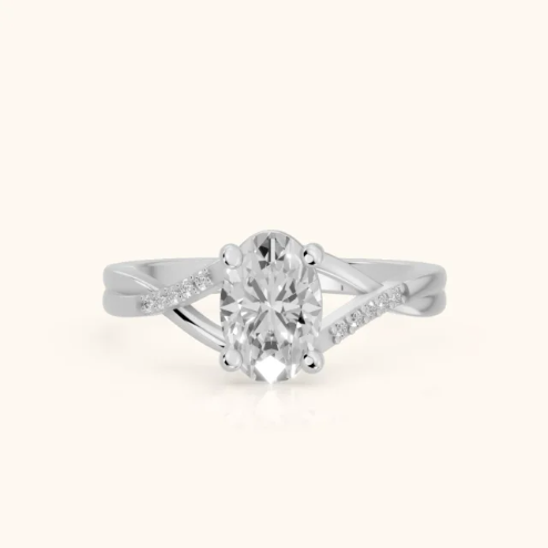 Veronica Twist Side Stone Oval Diamond Engagement & Wedding Ring