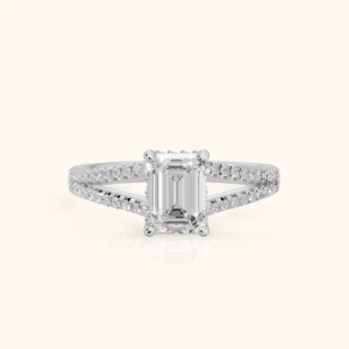 Eternal Embrace Solitaire Emerald Diamond Engagement & Wedding Ring