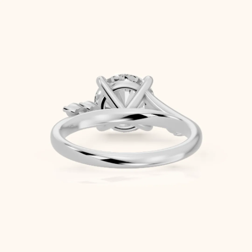 Flora Twist Side Stone Round Diamond Engagement & Wedding Ring