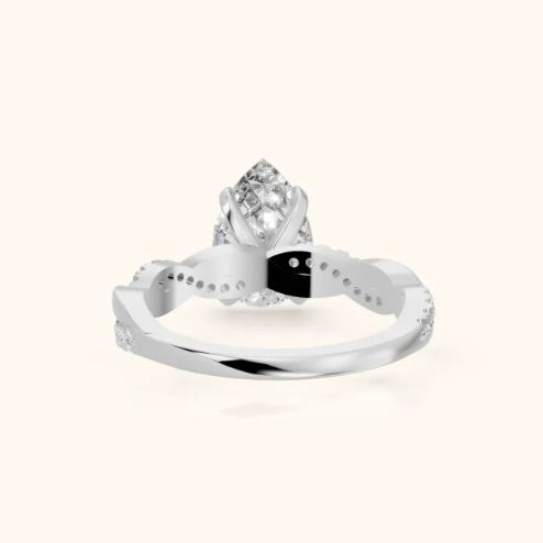 Twisted Side Stone Pear Diamond Engagement & Wedding Ring