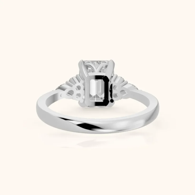 Amelia Three Stone Emerald Diamond Engagement & Wedding Ring