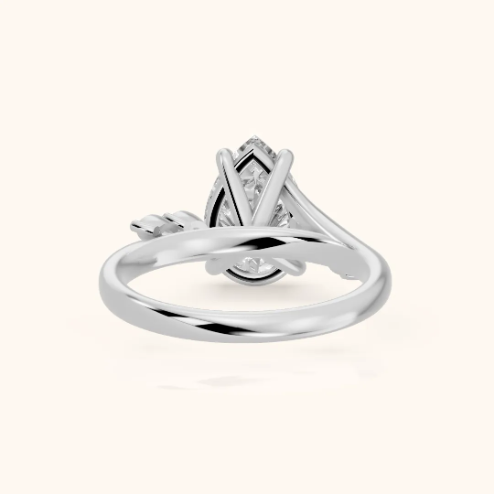 Flora Twist Side Stone Pear Diamond Engagement & Wedding Ring