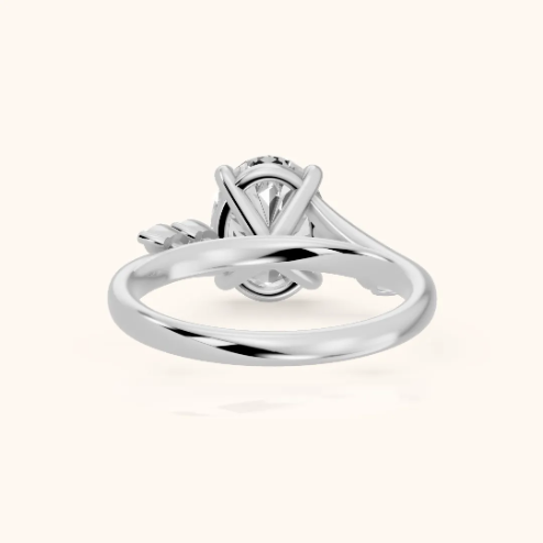 Flora Twist Side Stone Oval Diamond Engagement & Wedding Ring