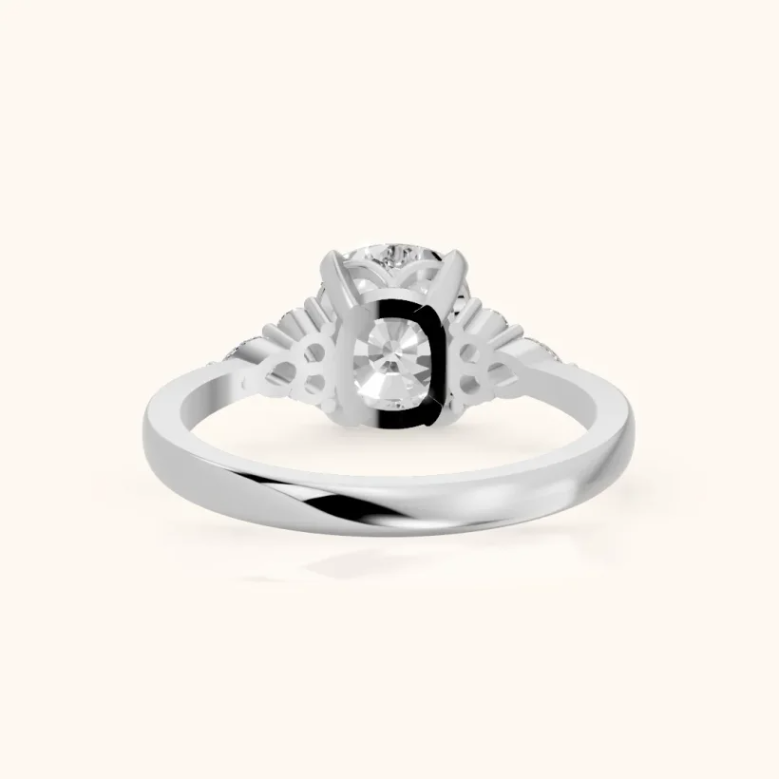 Amelia Three Stone Cushion Diamond Engagement & Wedding Ring