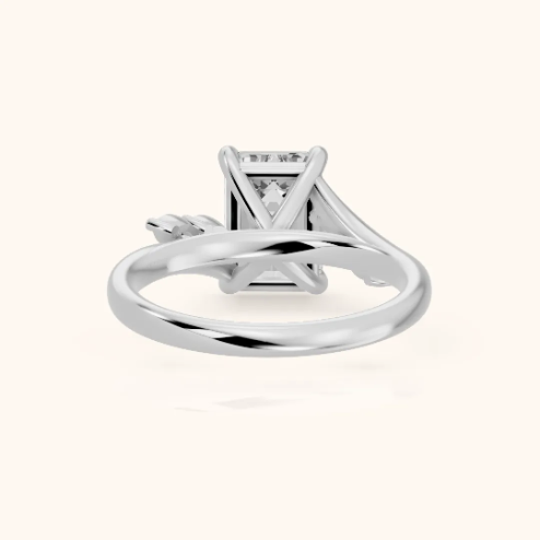Flora Twist Side Stone Emerald Diamond Engagement & Wedding Ring