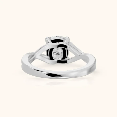 Veronica Twist Side Stone Cushion Diamond Engagement & Wedding Ring