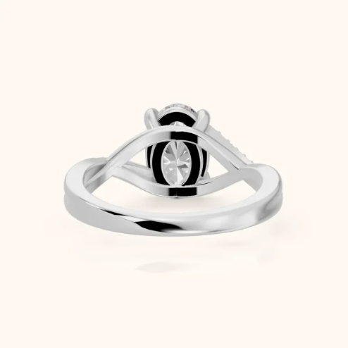 Veronica Twist Side Stone Oval Diamond Engagement & Wedding Ring