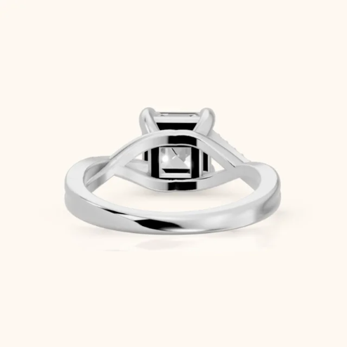 Veronica Twist Side Stone Asscher Diamond Engagement & Wedding Ring