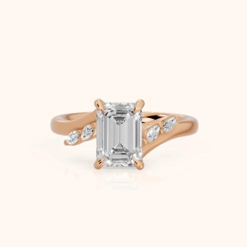 Flora Twist Side Stone Emerald Diamond Engagement & Wedding Ring