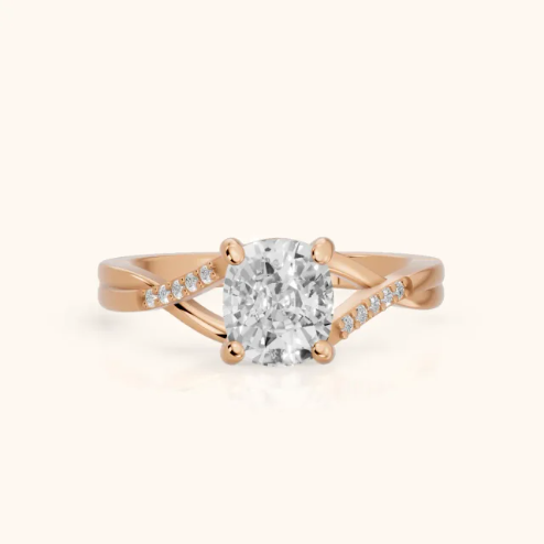 Veronica Twist Side Stone Cushion Diamond Engagement & Wedding Ring