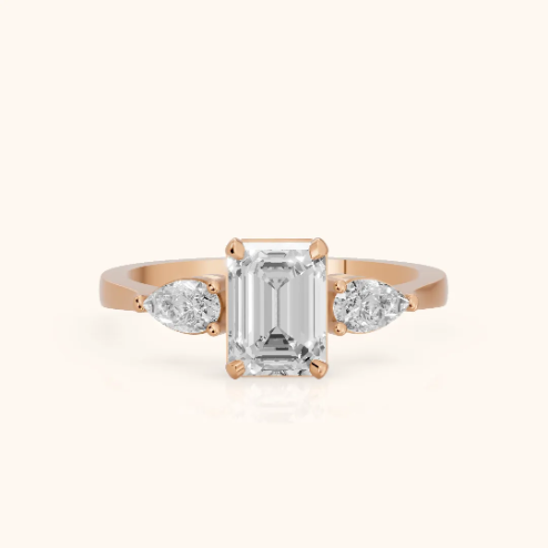 Grace Three Stone Emerald Diamond Engagement & Wedding Ring