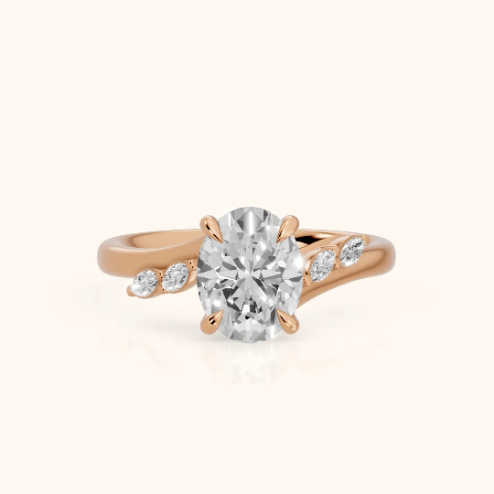 Flora Twist Side Stone Oval Diamond Engagement & Wedding Ring
