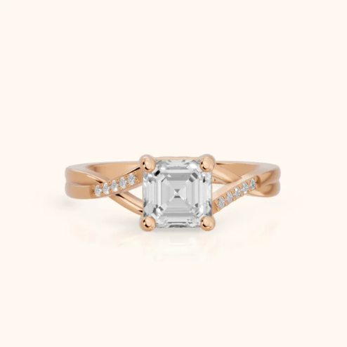 Veronica Twist Side Stone Asscher Diamond Engagement & Wedding Ring