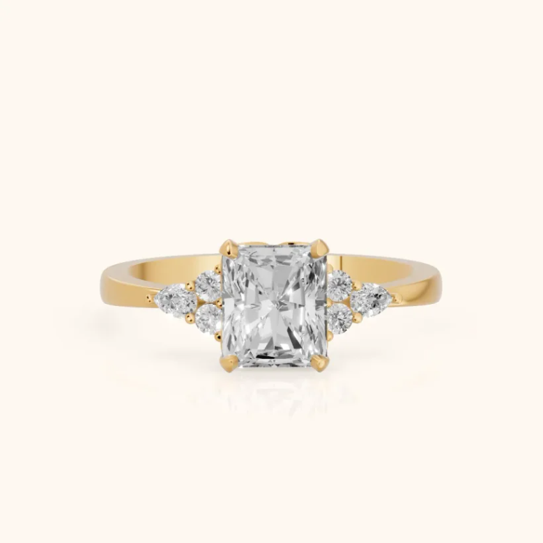 Amelia Three Stone Radiant Diamond Engagement & Wedding Ring
