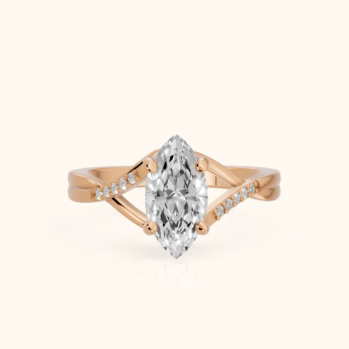 Veronica Twist Side Stone Marquise Diamond Engagement & Wedding Ring