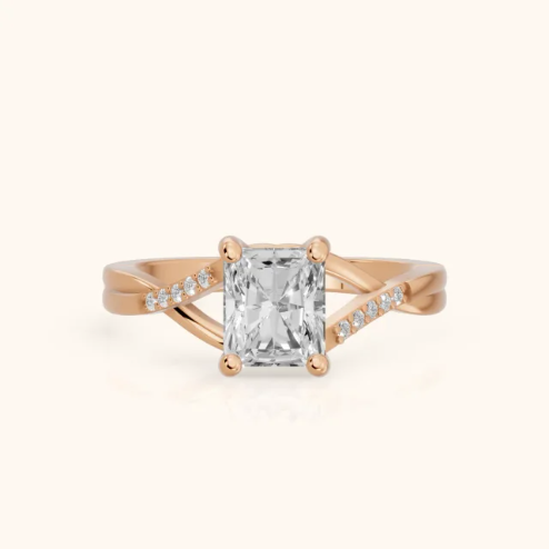 Veronica Twist Side Stone Radiant Diamond Engagement & Wedding Ring