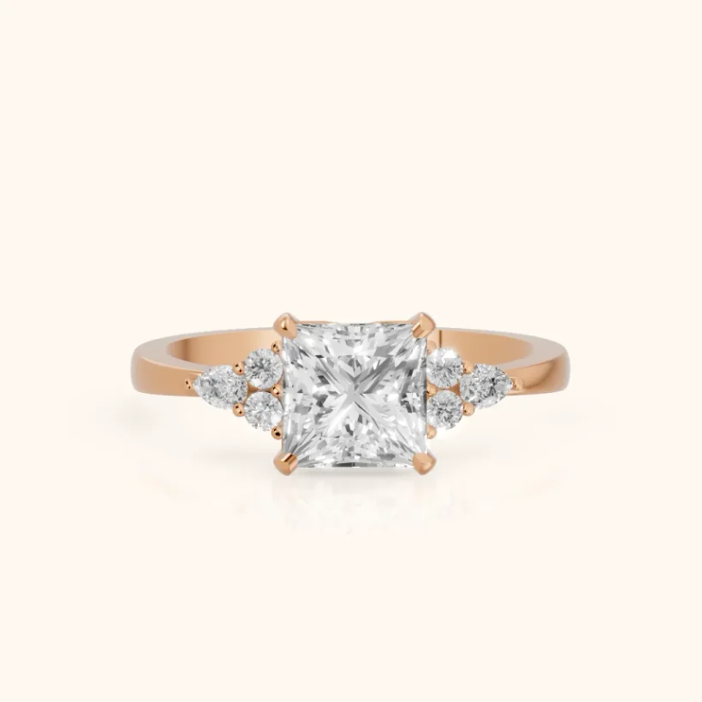 Amelia Three Stone Princess Diamond Engagement & Wedding Ring