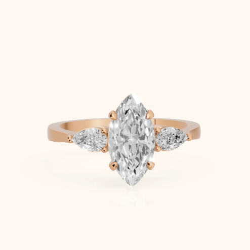 Grace Three Stone Marquise Diamond Engagement & Wedding Ring