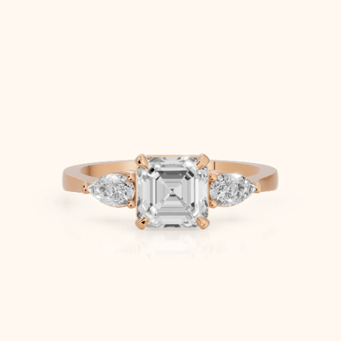 Grace Three Stone Asscher Diamond Engagement & Wedding Ring