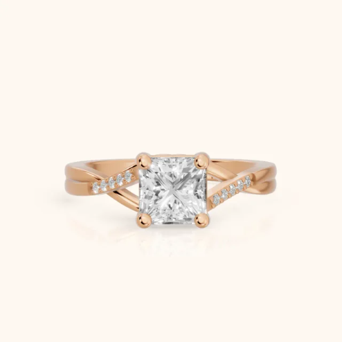 Veronica Twist Side Stone Princess Diamond Engagement & Wedding Ring