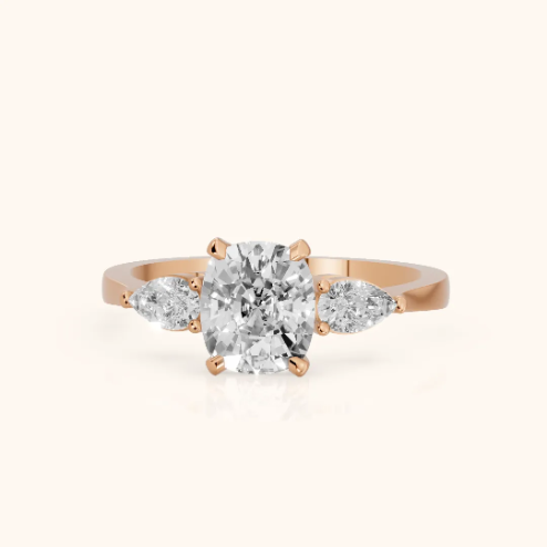 Grace Three Stone Cushion Diamond Engagement & Wedding Ring