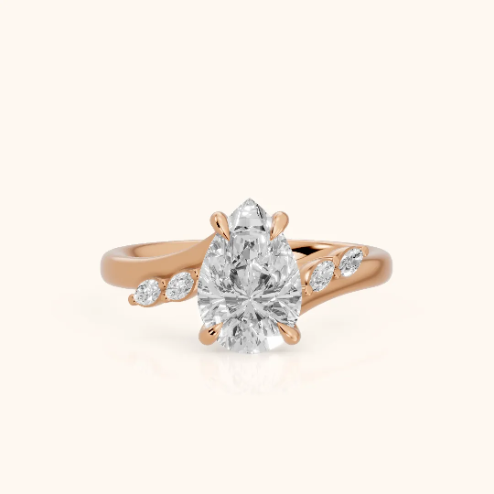 Flora Twist Side Stone Pear Diamond Engagement & Wedding Ring