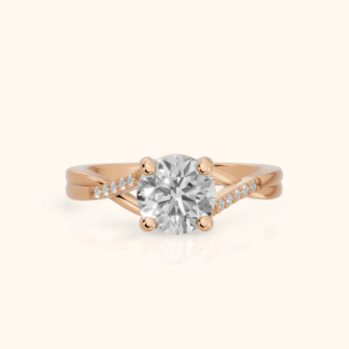 Veronica Twist Side Stone Round Diamond Engagement & Wedding Ring