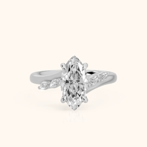 Flora Twist Side Stone Marquise Diamond Engagement & Wedding Ring