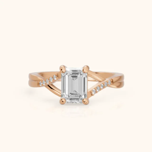 Veronica Twist Side Stone Emerald Diamond Engagement & Wedding Ring