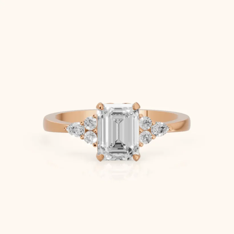 Amelia Three Stone Emerald Diamond Engagement & Wedding Ring