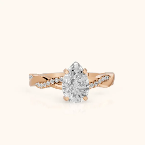 Twisted Side Stone Pear Diamond Engagement & Wedding Ring