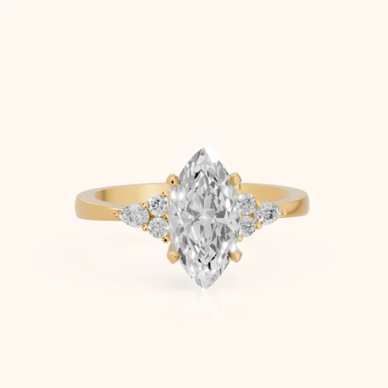 Amelia Three Stone Marquise Diamond Engagement & Wedding Ring