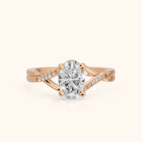 Veronica Twist Side Stone Oval Diamond Engagement & Wedding Ring