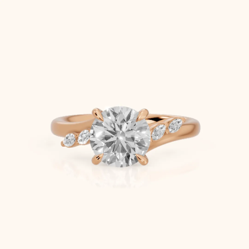 Flora Twist Side Stone Round Diamond Engagement & Wedding Ring