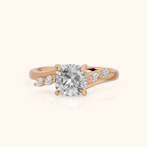 Flora Twist Side Stone Cushion Diamond Engagement & Wedding Ring