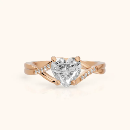 Veronica Twist Side Stone Heart Diamond Engagement & Wedding Ring